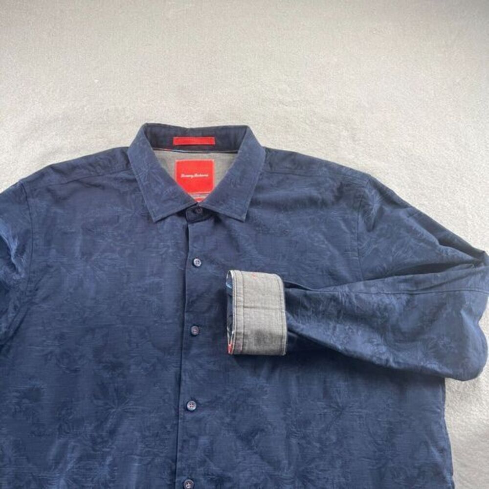Tommy Bahama Shirt Mens Size XL Island Modern Fit Jacquard Flip Cuff Textured